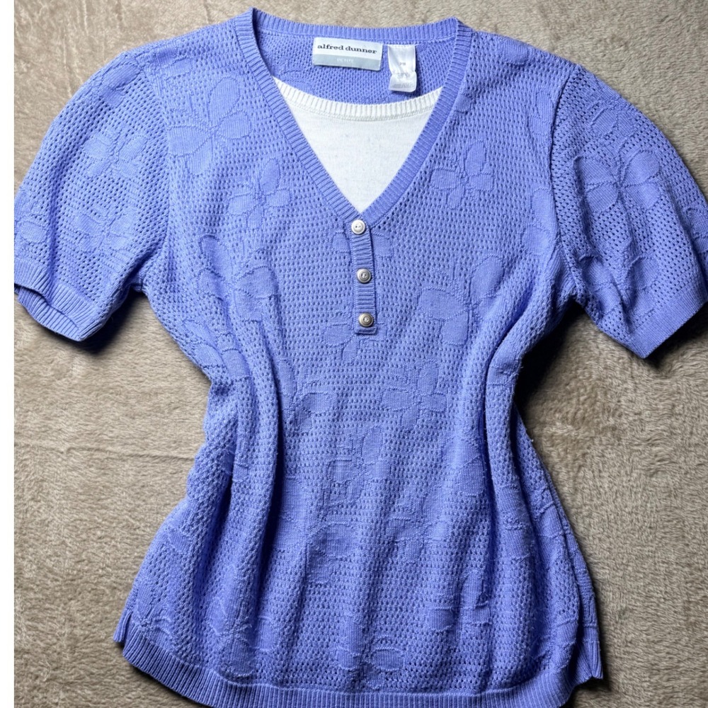 Alfred Dunner Petite Butterfly Pointelle Knit  Top PM Grandmacore Coquette 90s